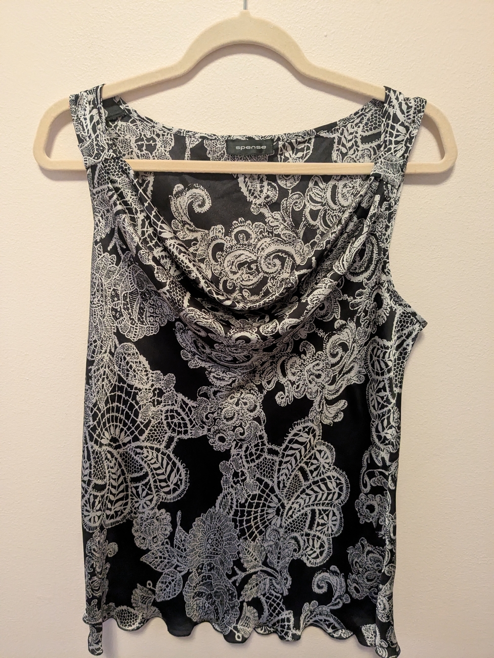 Spense Black & White Lace-Print Cowl Neck Camisole
